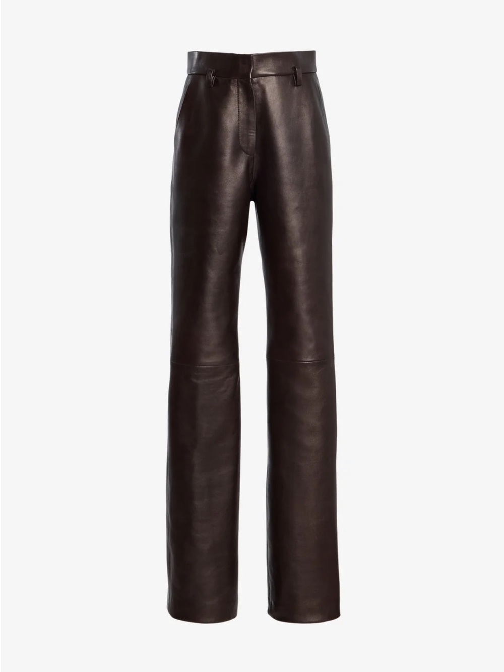 Brandon Maxwell The Kaia Leather Straight Leg Trouser in Chocolate Brown
